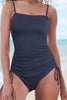Laurel Green Ribbed Drawstring Sides Cutout One Piece Swimsuit