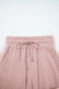 Light Pink Drop Shoulder Puff Sleeve Crop Pullover Drawstring Wide Leg Pants Set