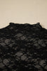 Black Sheer Floral Lace Lettuce Trim Mock Neck Long Sleeve Top