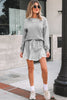 Light Grey Lace Patchwork Drop Shoulder Pullover Drawstring Skort 2pcs Outfit