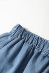 Dusk Blue Drawstring Elastic Waist Wide Leg Denim Shorts