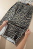 Brown Leopard Print Side Split Frayed Hem Denim Midi Skirt