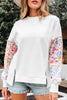 White Floral Dotted Mixed Print Patchwork Sleeve High Low Casual Sweatshirt