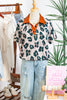 Casual Unique Leopard Print Button Contrast Collared Short Sleeve Blouse