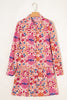 Red Fall Flower Print Long Sleeve Mini Dress