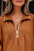 Desert Gold Quarter Zip Collar Bracelet Sleeve Textured Mini Dress