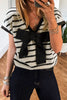 Black Stripe Bow Applique Short Sleeve Sweater