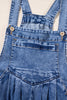 Light Blue Mineral Wash Buttoned Straps Wide Leg Denim Overalls