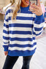 Brown Stripe Colorblock Mock Neck Relaxed Sweatshirt