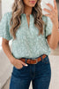 Iceland Blue Floral Textured Jacquard Puff Sleeve Blouse