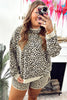 Khaki Plus Size Leopard Loose Pullover Casual Shorts 2pcs Outfit