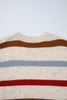 Beige Stripe Exposed Seam Drop Shoulder Heathered Knit Sweater