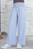 Sky Blue Stripe Shirred High Waist Loose Summer Pants