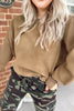 Dark Khaki Fuzzy Sherpa Splicing Pullover Sweatshirt with Side Slit