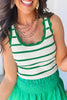 Bright Green Striped Scalloped Edge U Neck Sleeveless Sweater Vest
