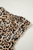 Khaki Plus Size Leopard Print Stitch Detail Ruffled Short Sleeve Blouse