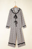 Brown Leopard Print Bow Knot Patchwork Long Sleeve Lounge Set
