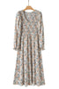 Khaki Maple Grove Floral Smocked Puff Sleeve Long Dress
