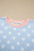 Pink Polka Dot Contrast Trim Long Sleeve Top Drawstring Shift Pants Set