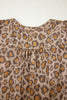 Khaki Leopard Print V Neck Ruffled Sleeve Tiered Loose Mini Dress