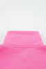 Bright Pink Half Button Stand Neck Drop Shoulder Sweatshirt