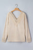 Apricot Lace Splicing V Neck Long Sleeve Top