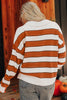 Brown Stripe Ribbed Polo Collar Drop Shoulder Sweater