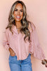 Light Pink Keyhole Notch V Neck Batwing Sleeve Blouse