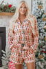 Pink Nutcracker March Long Sleeve Button Up 2pcs Pajama Short Set