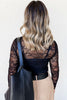 Black Lace Crochet Mesh Patched Slim Fit Long Sleeve Top