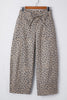 Khaki Leopard Printed Drawstring Elastic Waistband Pocketed Barrel Jeans