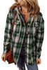 Green Plaid Print Chest Pocket Buttoned Hooded Shacket