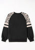 Black Leopard Print Colorblock Raglan Sleeve Sweatshirt