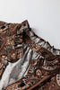 Brown Paisley Print Half Buttons Puff Sleeve Flowy Short Dress