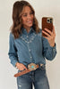 Dusk Blue Western Embroidered Collar Long Sleeve Denim Shirt
