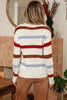 Beige Stripe Exposed Seam Drop Shoulder Heathered Knit Sweater