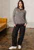 Brown Faux Two Piece Textured Striped Round Neck Long Sleeve T Shirt