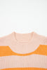 Orange Stripe Color Block High Neck Drop Shoulder Cozy Sweater