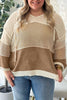 Parchment Colorblock Hollowed Knit Plus Size Hooded Jumper Sweater