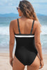 Navy Blue Color Block Detail Adjustable Straps One Piece Swimsuit