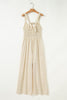 Beige Ruched High Waist Sleeveless Wide Leg Jumpsuit