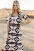 Beige Western Aztec Printed Long T-shirt Dress