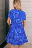 Blue Floral Ruffled Hem V Neck Short Sleeve Flowy Mini Dress