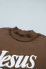 Fiery Red Jesus Saves Slogan Print Stand Neck Baggy Sweatshirt