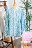 Sky Blue Paisley Print Puff Sleeve Loose Shirt