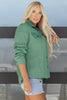 Grass Green Waffle Knit Vintage Patchwork Button Up Loose Shirt