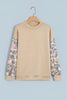 Coffee Camouflage Sleeve Crewneck Baggy Pullover Sweatshirt