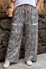 Khaki Plus Size Leopard Print Raw Edge Patch Pocket Drawstring Loose Pants
