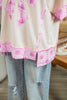 Apricot Daisy Floral Bow Contrast Patchwork Loose T Shirt