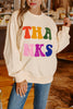 Apricot THANKS Chenille Embroidered Drop Shoulder Graphic Sweatshirt